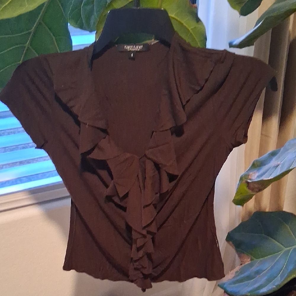 Karen Kane Chocolate Ruffled Blouse